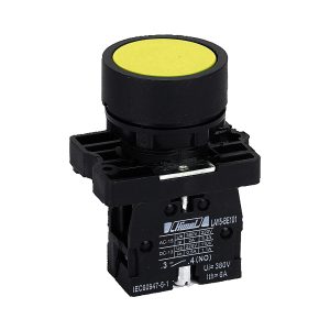 Pushbutton, HLAY5, flush, 1 NO, yellow