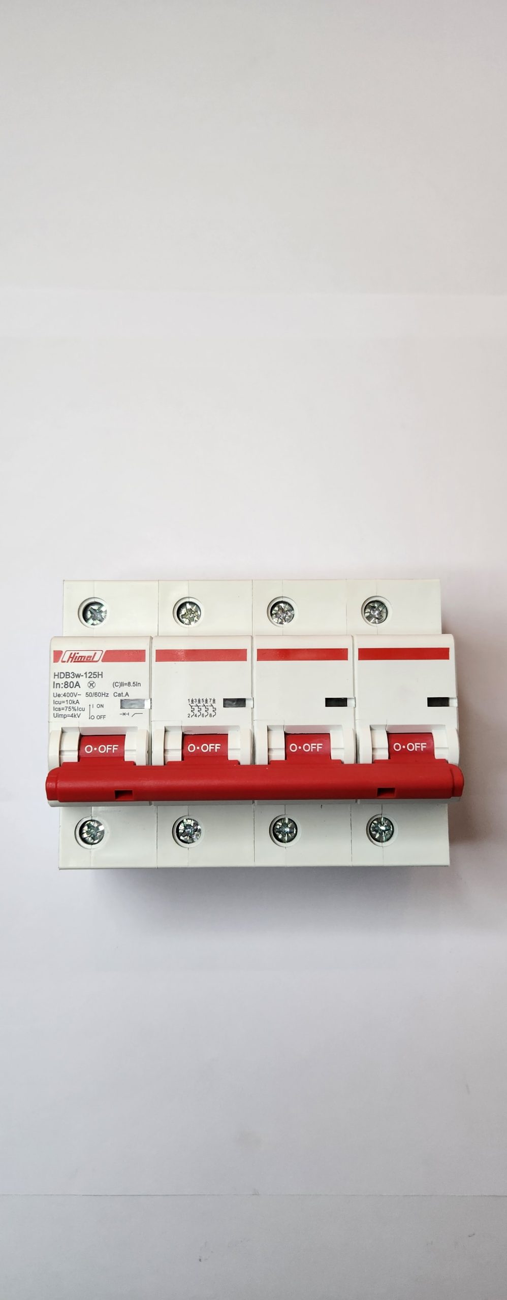 HDB3W125H4C80 Miniature Circuit Breaker HDB3w-125, 27 mm, AC, 10 kA, 4P, C curve, 80 A