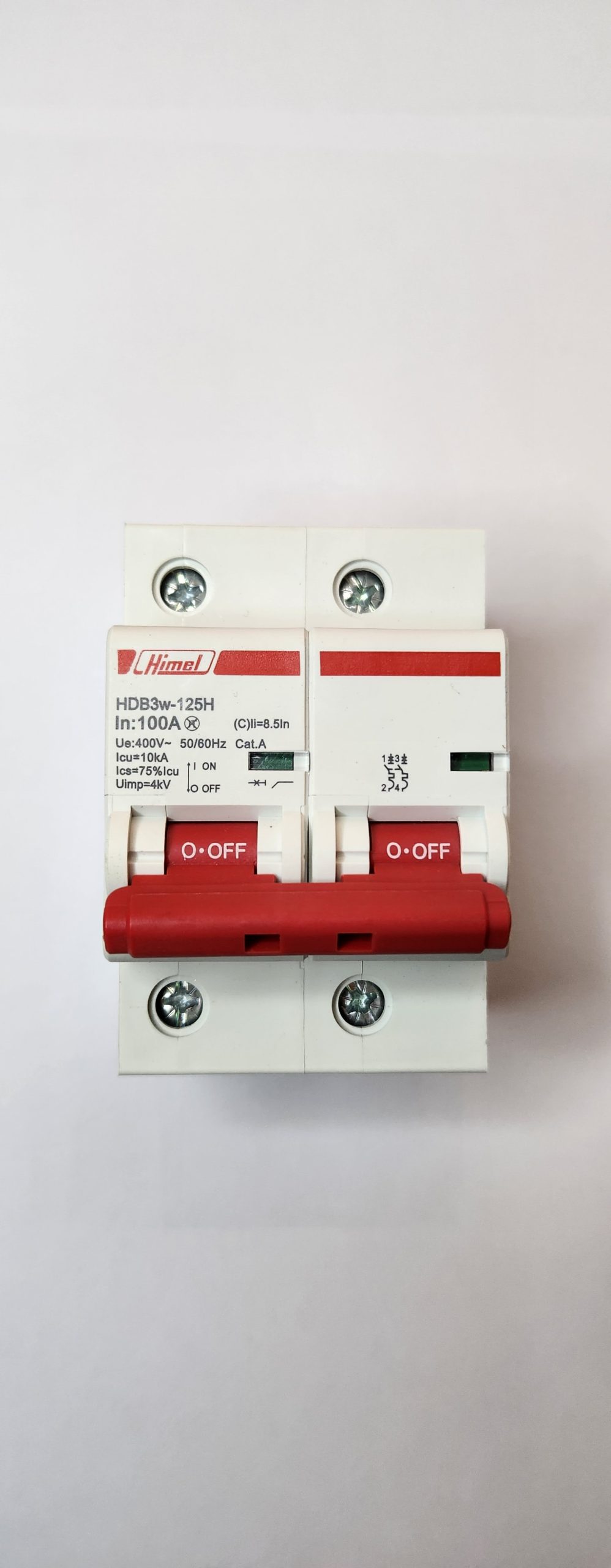 HDB3W125H2C100 Miniature Circuit Breaker HDB3w-125, 27 mm, AC, 10 kA, 2P, C curve, 100 A