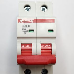 Miniature Circuit Breaker, HDB9, 18 mm AC, 10 kA, 2P, B curve, 63 A