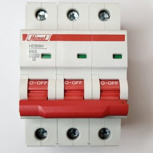 Miniature circuit breaker, HDB9, 18 mm AC, 10 kA, 3P, B curve, 63 A