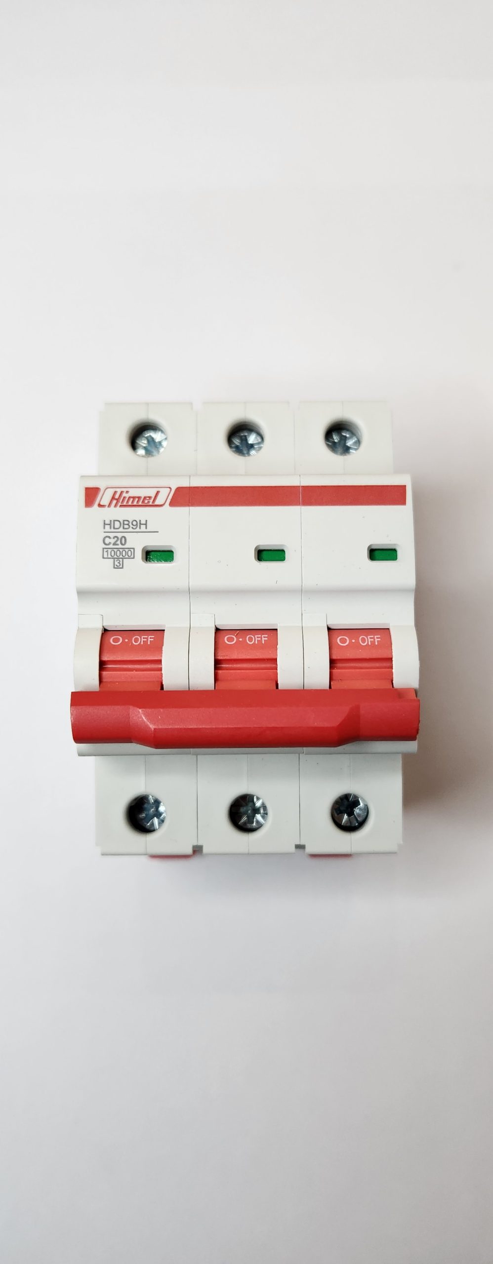 HDB9H63A3C20 Miniature Circuit Breaker, HDB9, 18 mm AC, 10 kA, 3P, C curve, 20 A