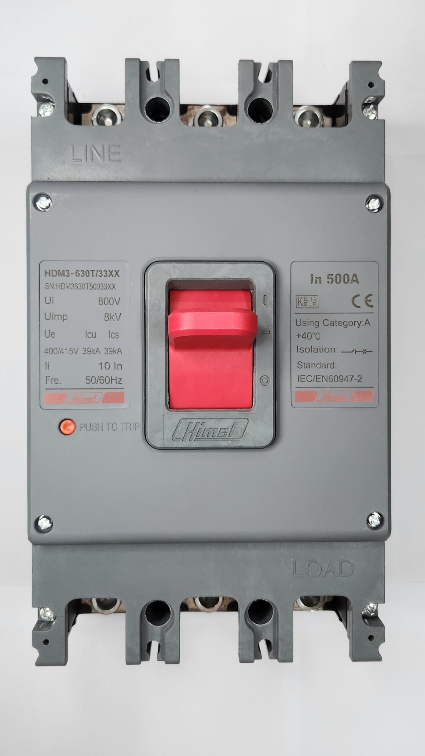 HDM3630T50033XX Molded Case Circuit Breaker HDM3 - 630T/3P - Mag-theR 500A